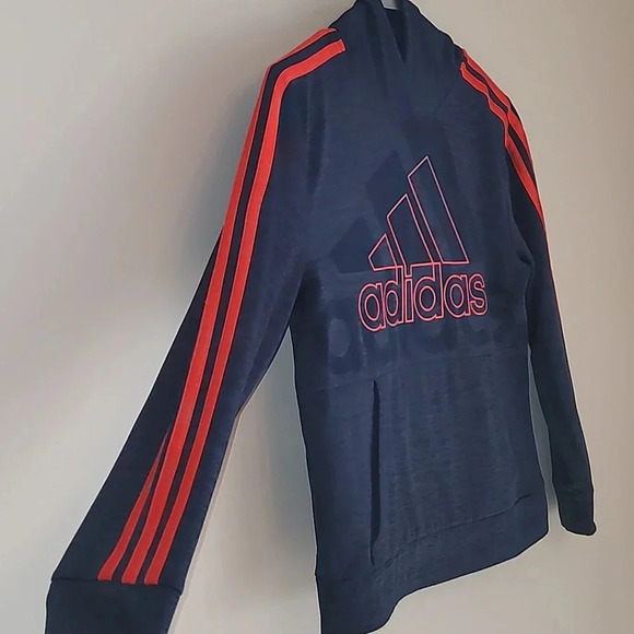 Adidas Boys 10/12 hoodie sweater blue with orange writing and stripes LOT I - Picture 4 of 8